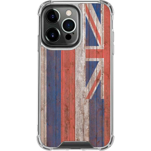 Hawaiian Flag Dark Wood iPhone 15 Pro Clear Case